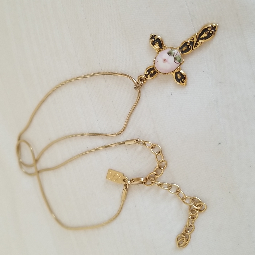 Vintage Lady Remington Gold Ornate Cross Floral Necklace